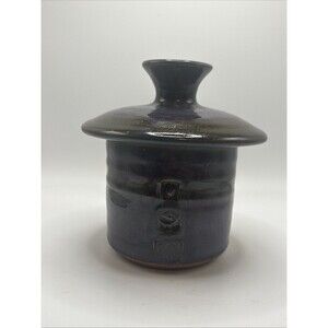 Studio Pottery Blue and Black Iridescent Butter Bell